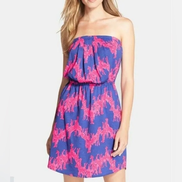 Lily Pulitzer Windsor Giraffe Blue/Pink Strapless Mini Dress. Size XSmall - Picture 1 of 12